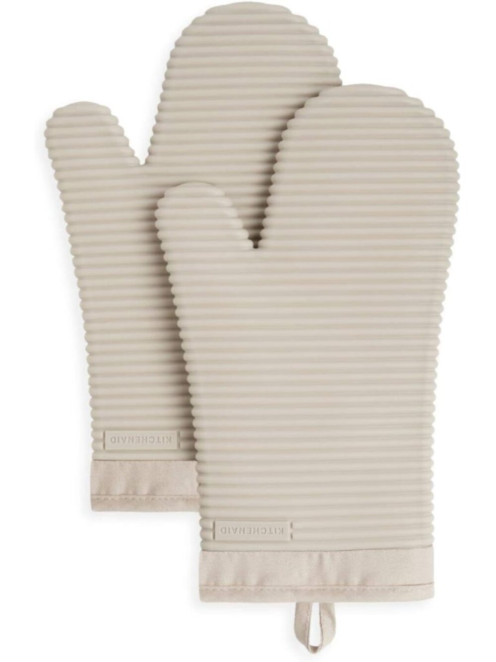 KITCHENAID Ribbed Soft Silicone Oven Mitt 2-Pack Set, 7.5"x13", Milkshake Tan